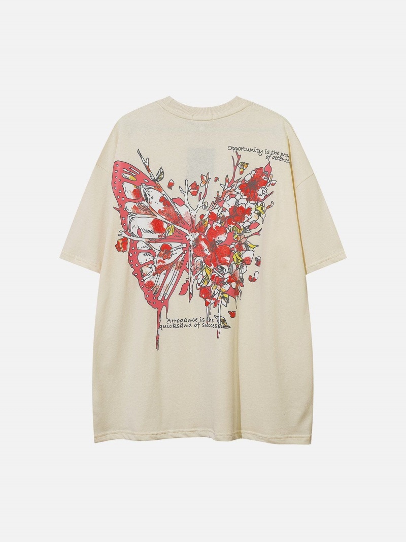 T Shirts Aelfric Eden Butterfly Sakura Graphique Tee Abricot | WZV-68630507